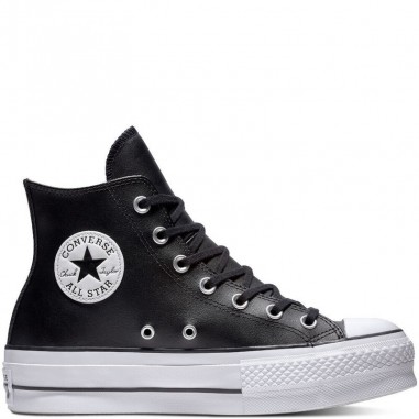 CONVERSE ALL STAR LEATHER PLATFORM HIGH SCHWARZ