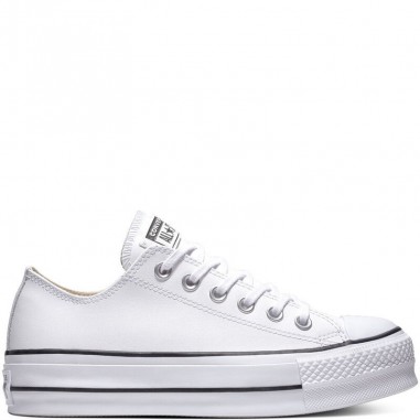 PLATAFORMA CONVERSE ALL STAR EM COURO BAIXO BRANCO